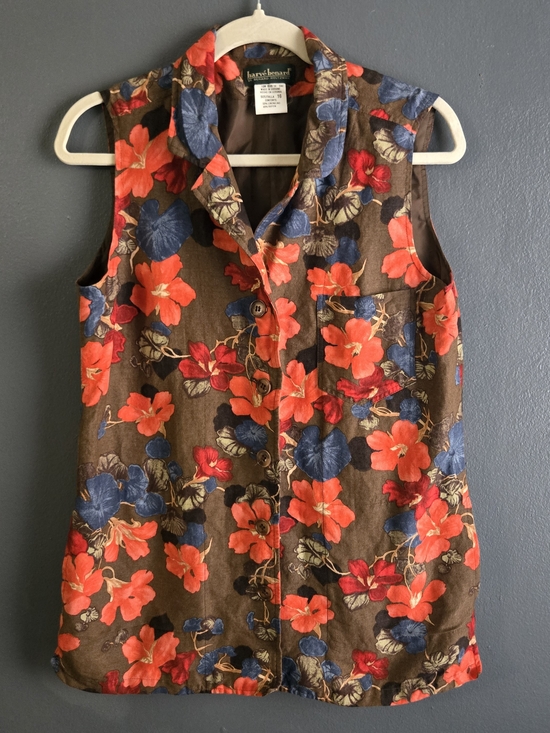 Harve Benard Jackets & Blazers - Harve Benard Brown Floral Sleeveless Vintage Button Up Pocket Waistcoat Vest 10